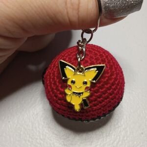 Handmade Pokeball Keychain with Pichu charm